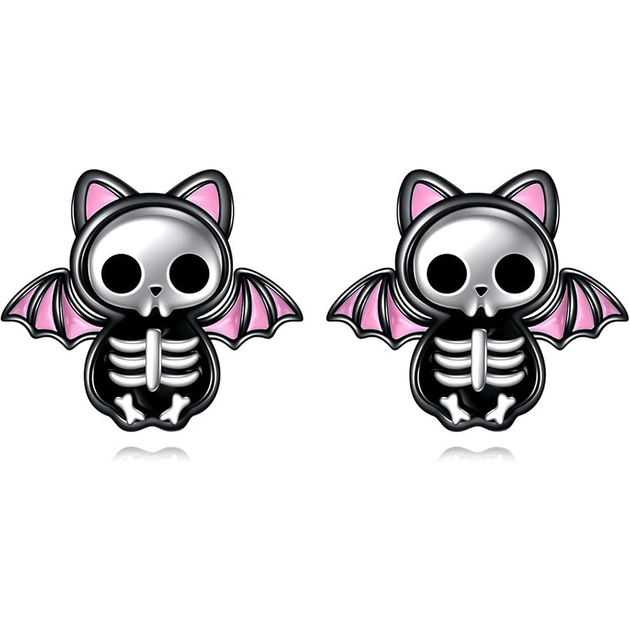 Wholesale  Skull Bat Earrings Pink Halloween  Drop Oil Earrings