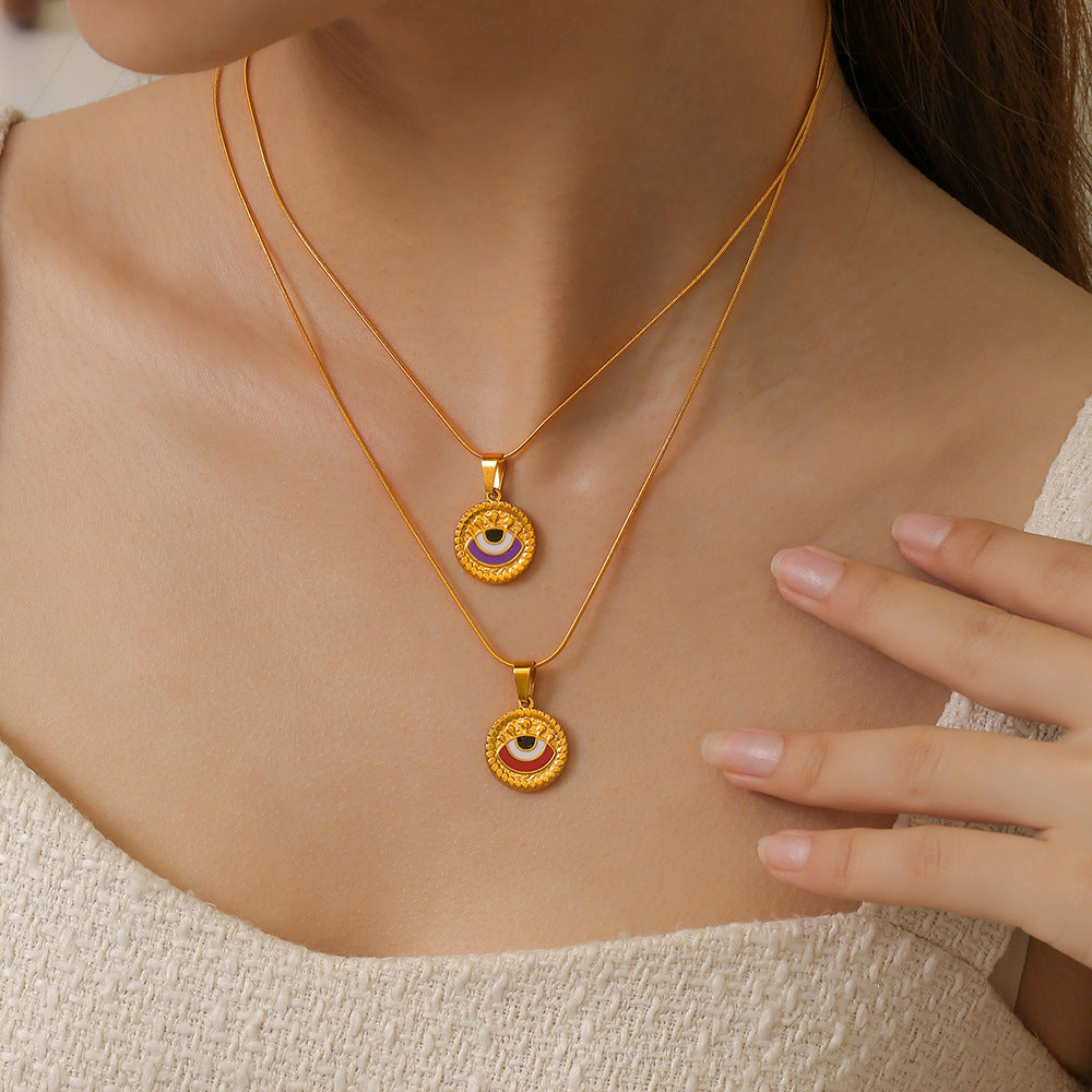 Wholesale Vintage Oil Drop Demon Eye Titanium Steel Necklaces Choker Necklaces ACC-NE-OMK005