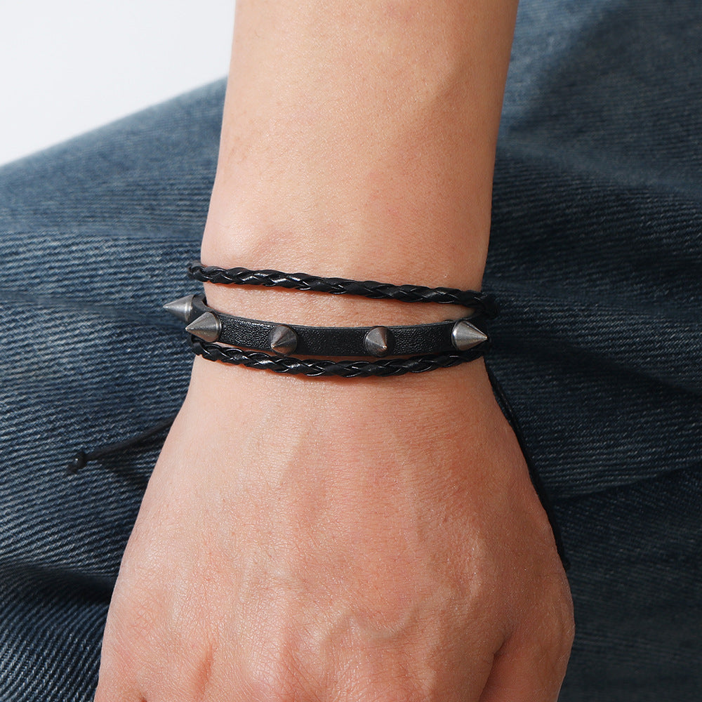 Wholesale Retro Style Leather Braided Rivet Bracelet