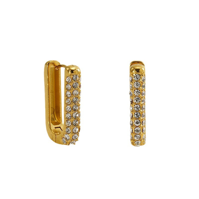 Wholesale Stainless steel  diamond earrings geometric U-shaped retro ear buckle