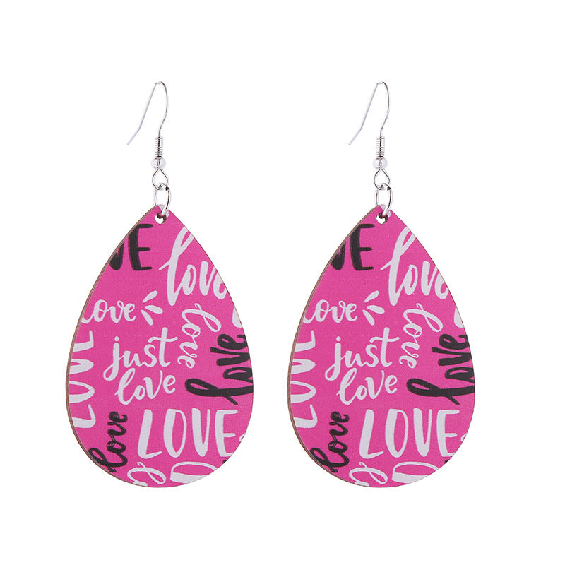 Wholesale Valentine's Day Love LOVE Printed Letters Wooden Earrings ACC-ES-ChouT002