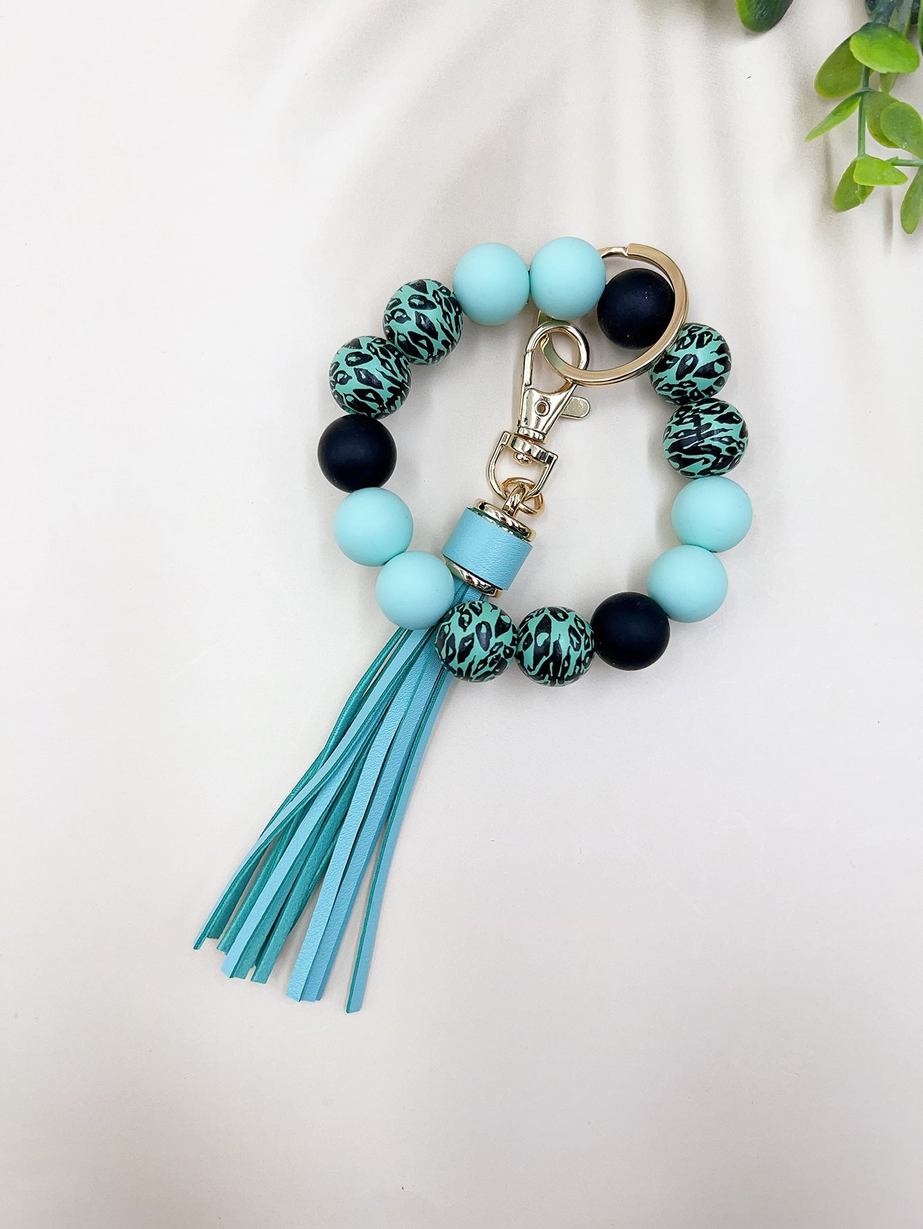 Wholesale Colorful Leopard Bead Bracelet Keychain ACC-KC-JiuYa015