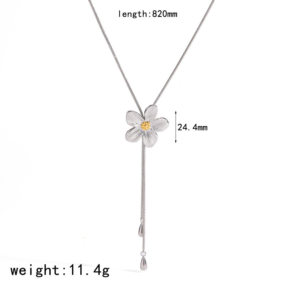 Wholesale Stainless Steel Flower Jewelry Set Matching Bracelet Earrings Necklace Trendy Everyday Fashion Accessory