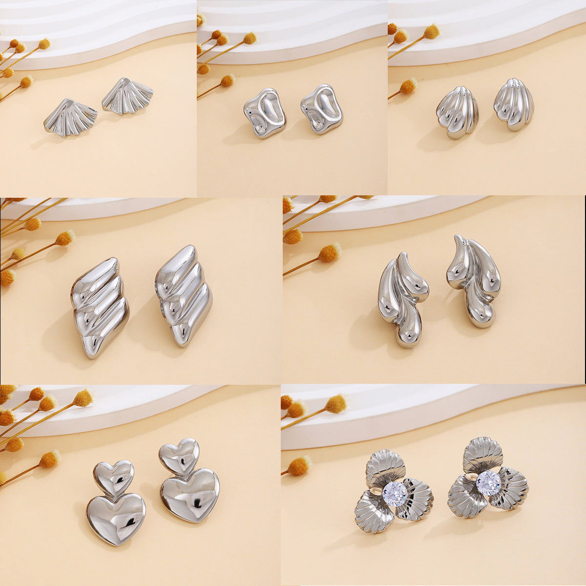 Wholesale Silver Textured Triangle Heart Earrings