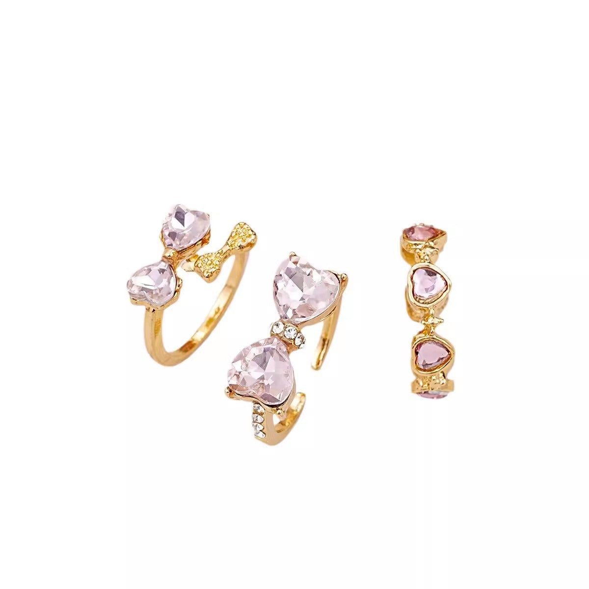 Wholesale Alloy Zircon Heart Bow Ring Three-Piece Set
