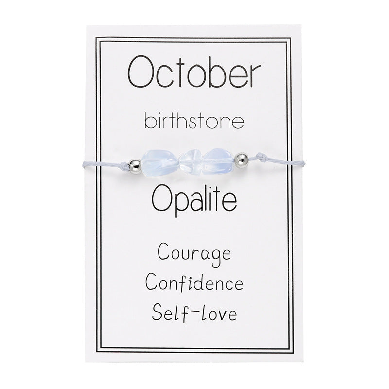 Wholesale irregular stone 3 birthstone card bracelet