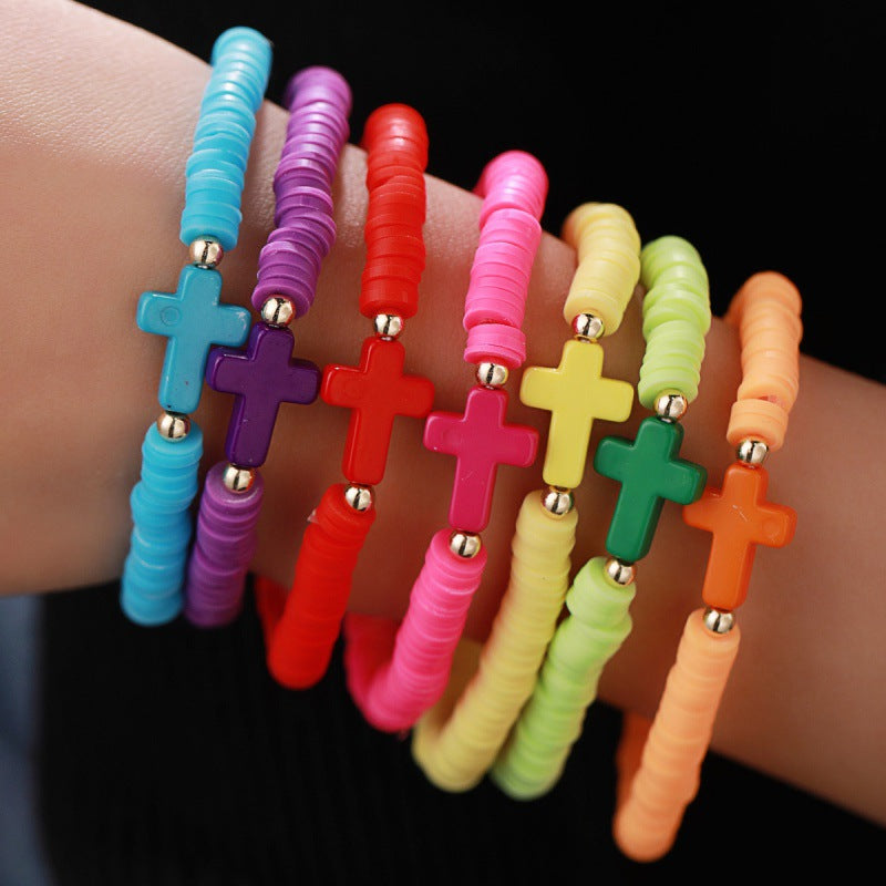 Wholesale  bohemian pure color cross soft pottery bracelet set