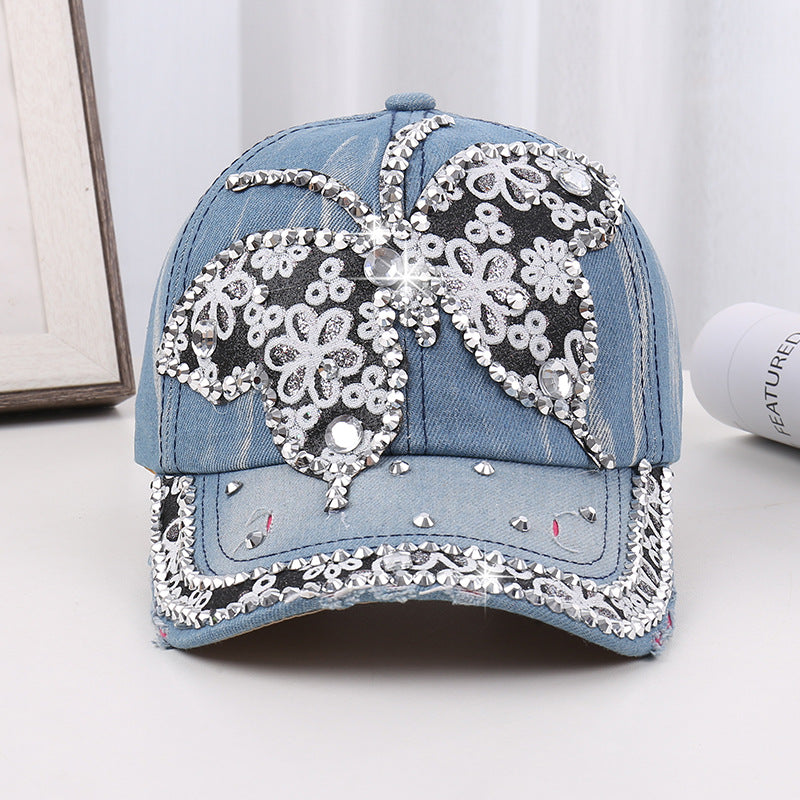 Wholesale Rhinestone Washed Denim Baseball Cap