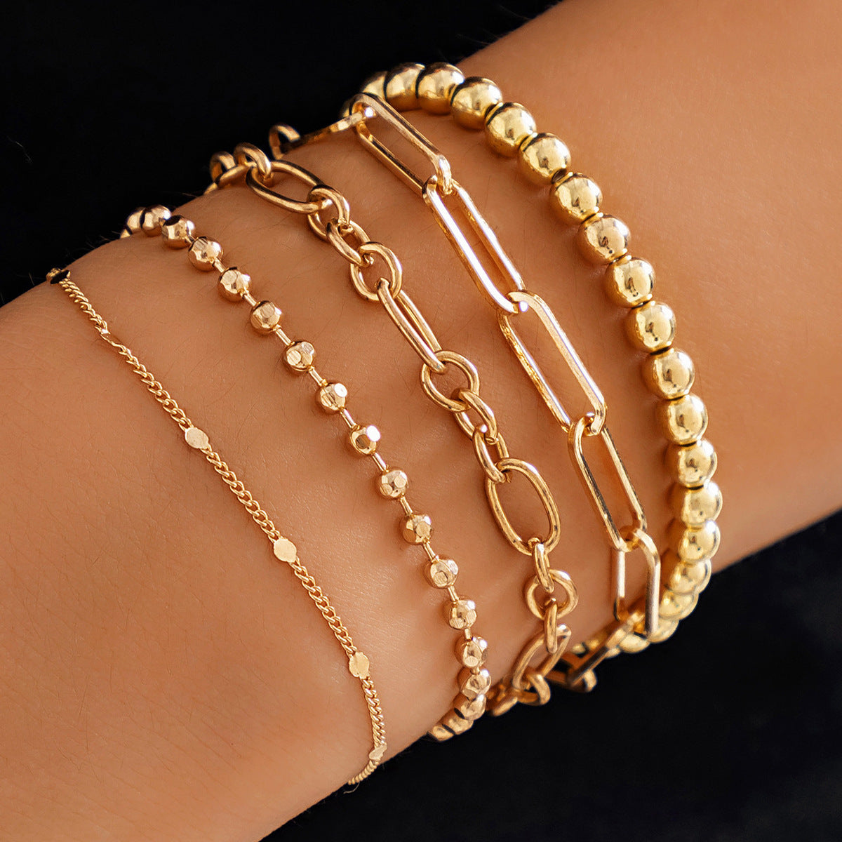 Wholesale Heart Pendant Layered Bracelet Set For Women Copper Electroplated Beaded Chain Bracelets Stylish Jewelry Accessory