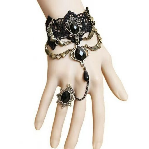 Wholesale Black Lace Pearl Necklace Heart Crystal Retro Trendy Women' s Jewelry