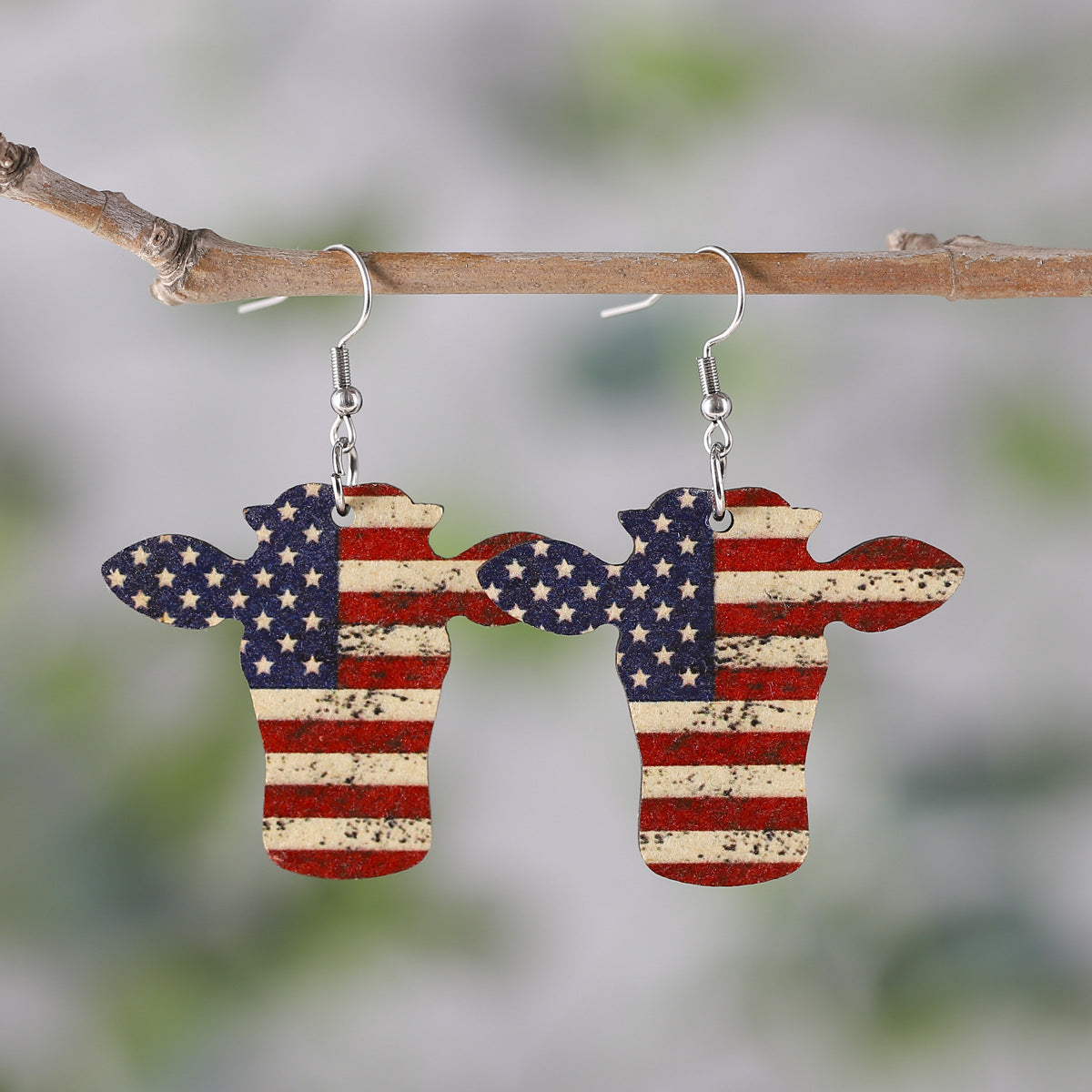 Wholesale of American Independence Day Five Pointed Star Rainbow Bull Head Heart Wooden Double Sided Earrings ACC-ES-ChuLian015