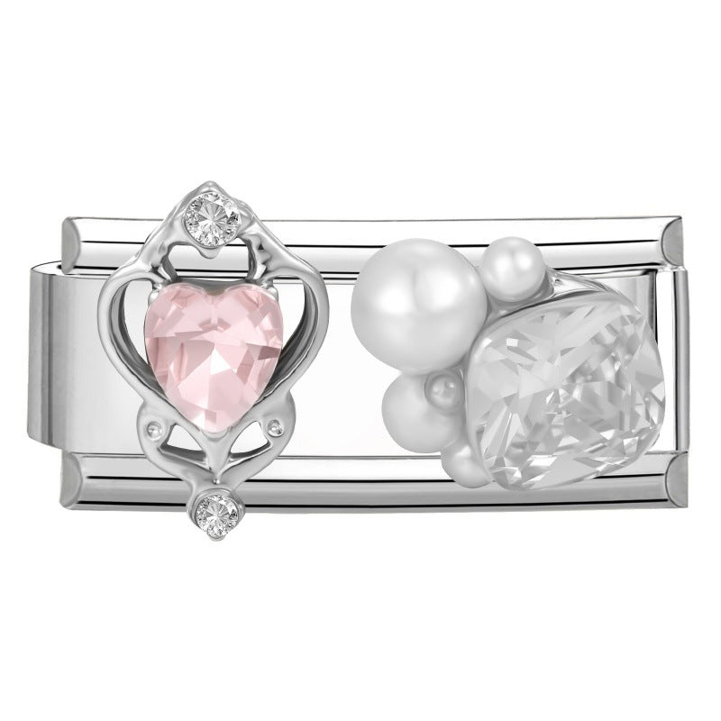 Wholesale Stainless Steel DIY Modular Pink Heart Pearl Crystal Bracelet - Chic Fashion Jewelry Accessory for Boutique Resale