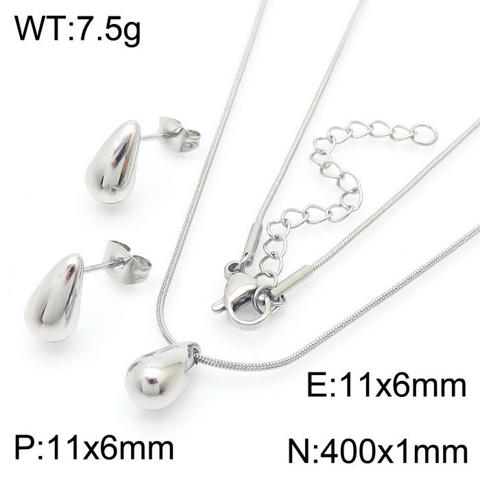 Wholesale Water Drop Hollow Set Glossy Stainless Steel Earrings Necklace ACC-ES-RuiMasi002