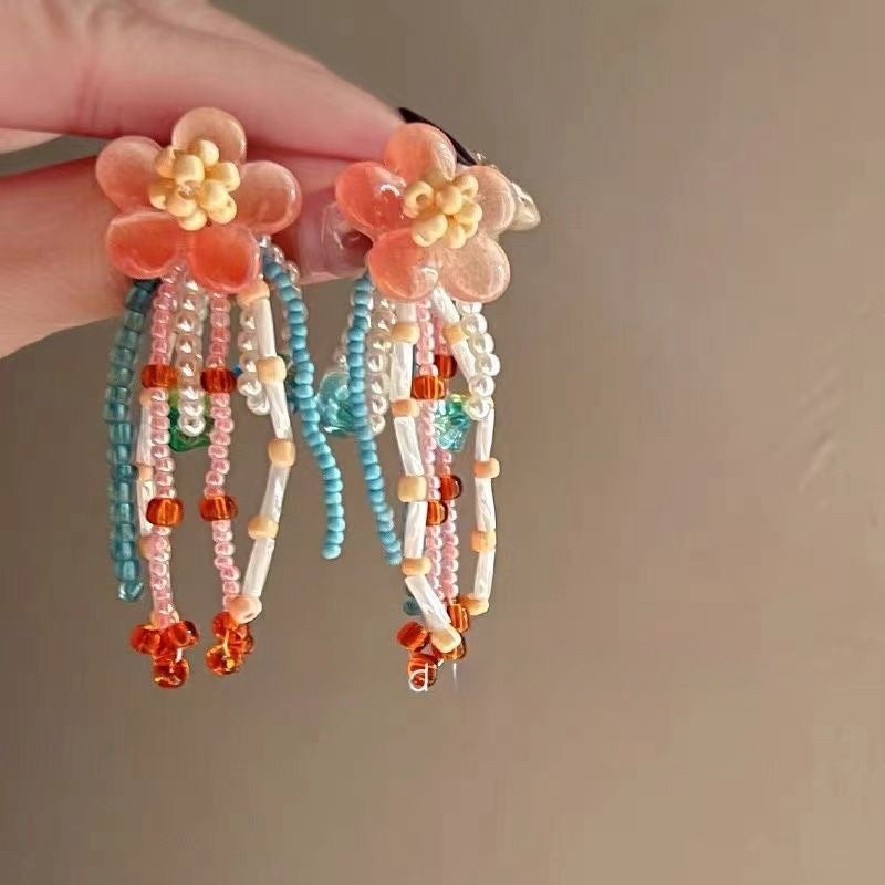 Wholesale Small Flower Tassel Beaded Earrings