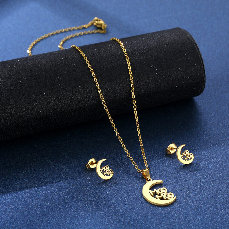 Wholesale MOMO Mother's Day Stainless Steel Earrings Necklace Set ACC-ES-MinM009