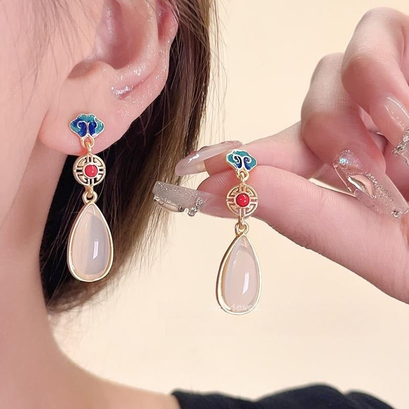 Wholesale Silver Zircon  Shell Flower Tassel Earrings