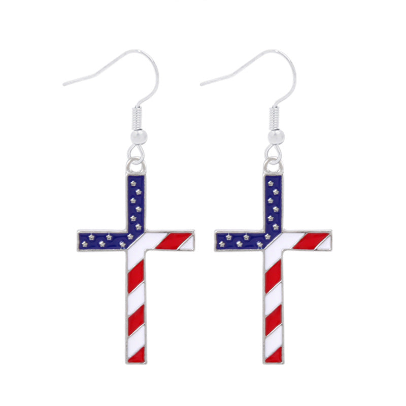 Wholesale American Independence Day Alloy Oil Drop Flag Pentagram Angel Earrings ACC-ES-BinLi003