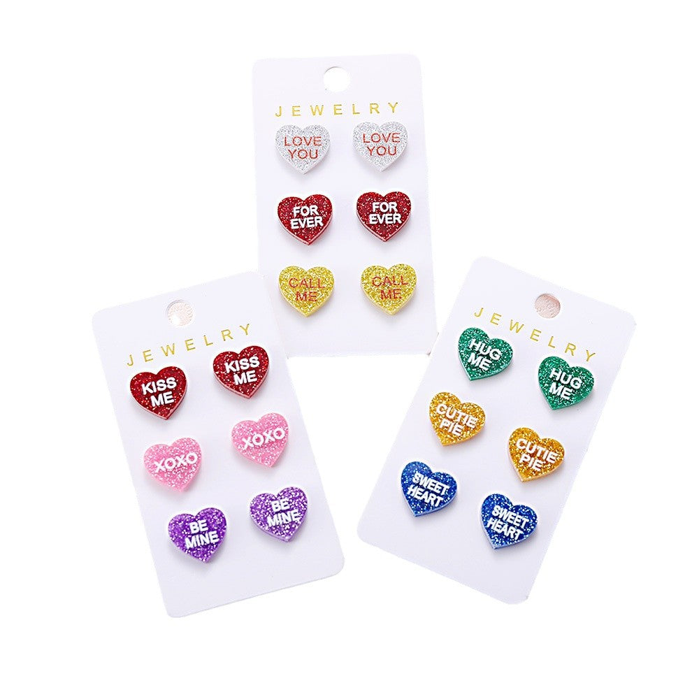 Wholesale Valentine's Day Love Lovely Hug Me Forever Sequin Earrings Set