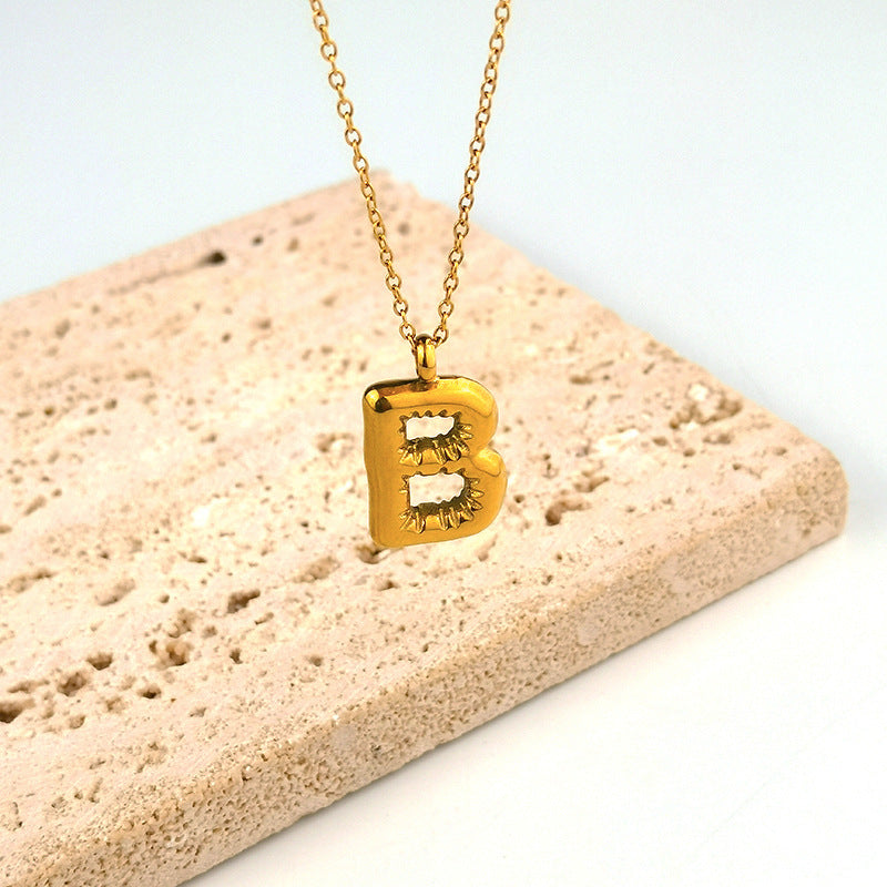 Wholesale 26 Letters 18K Gold Plated Polished Letter Necklaces ACC-NE-GuDi014