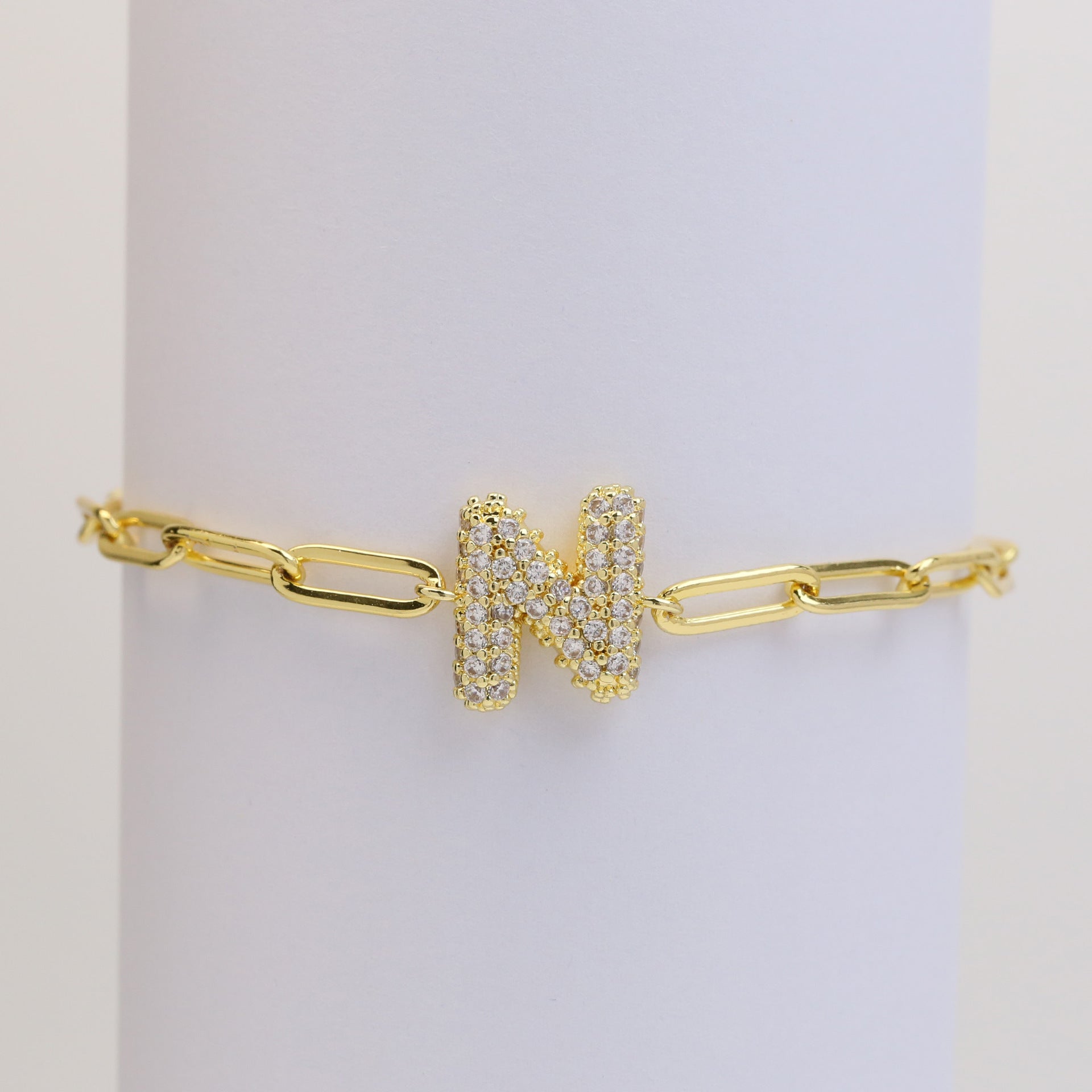 Wholesale 18k Bubble Balloon Diamond 26 Letter Paper Clip Adjustment Bracelet ACC-BT-BaiYi001