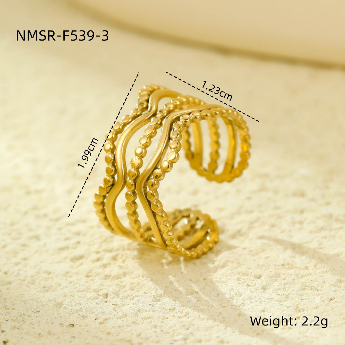 Wholesale stainless steel open ring 18K gold non-fading multi-layer geometric hollow  ring