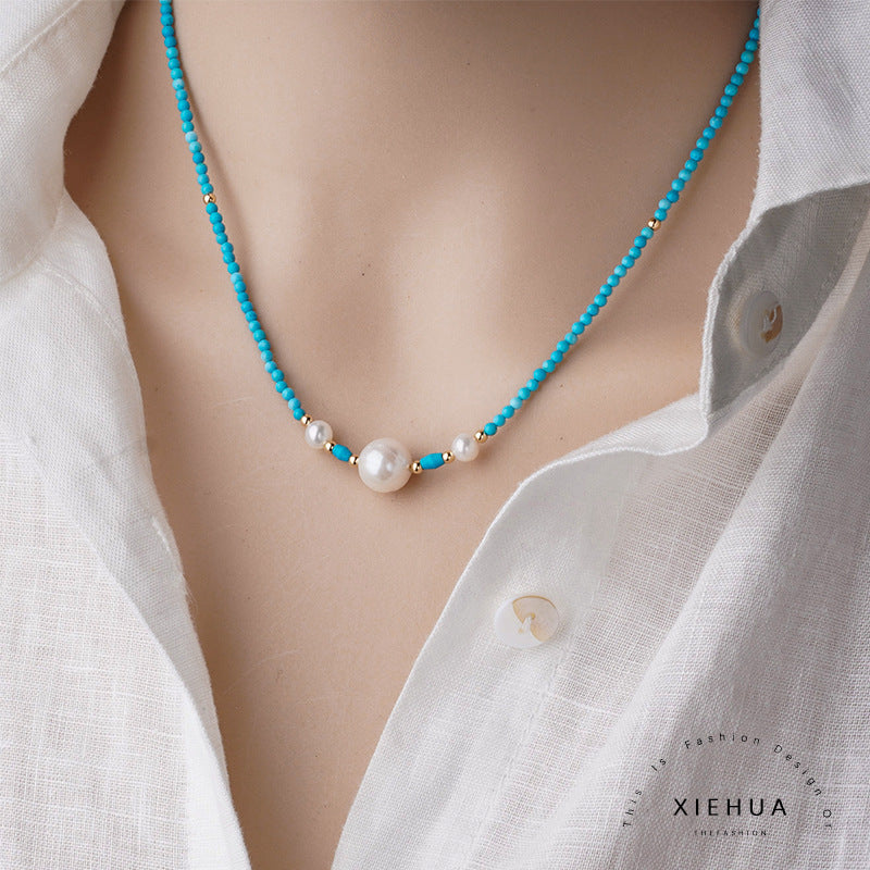 Großhandel Perle Natural Turkis Halskette
