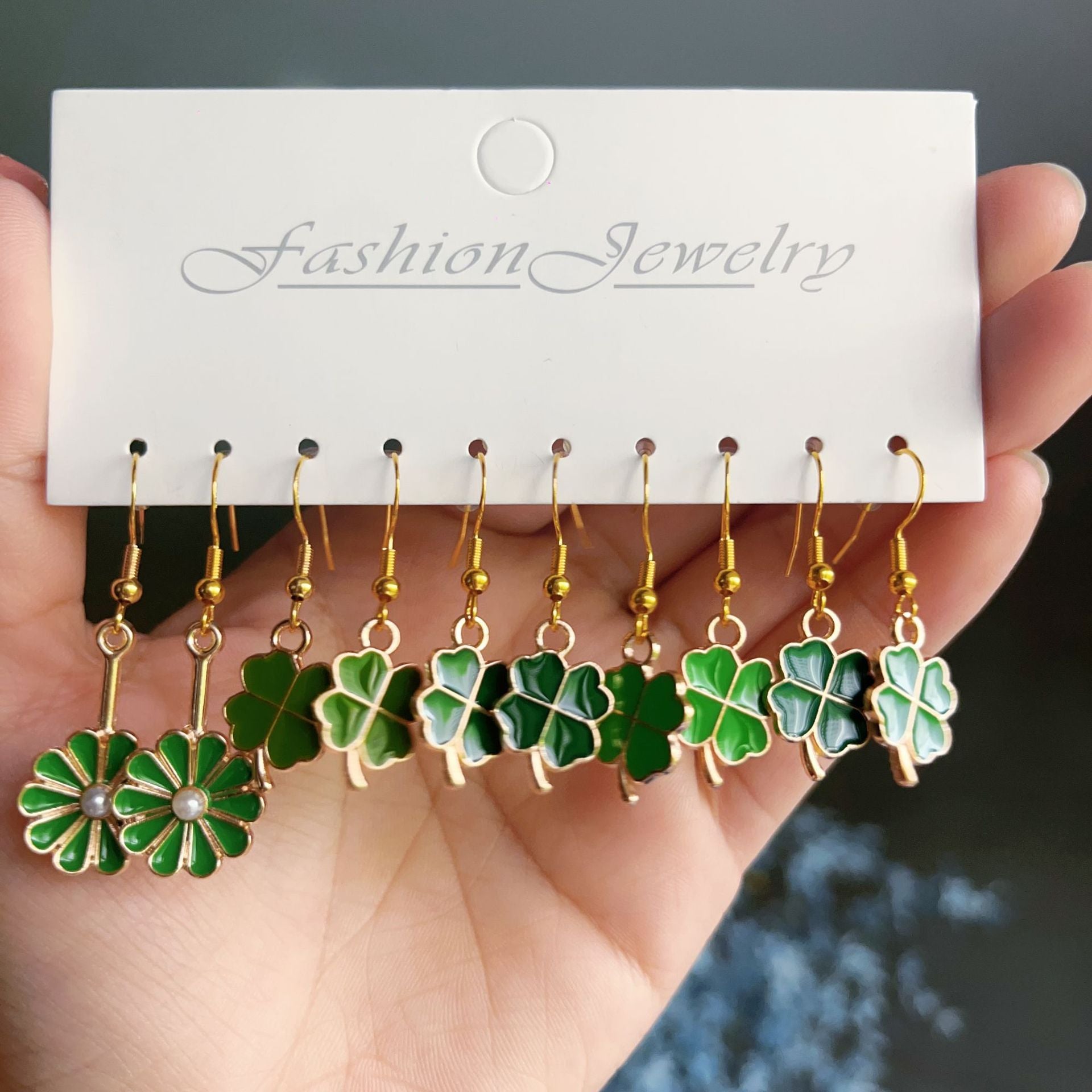 Wholesale Zinc alloy St.  Patrick' s Day four-leaf clover  earrings