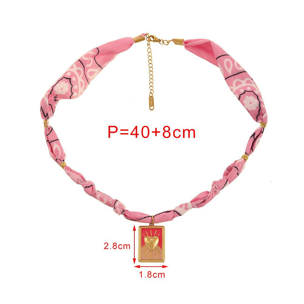 Wholesale titanium steel leopard print fabric necklace