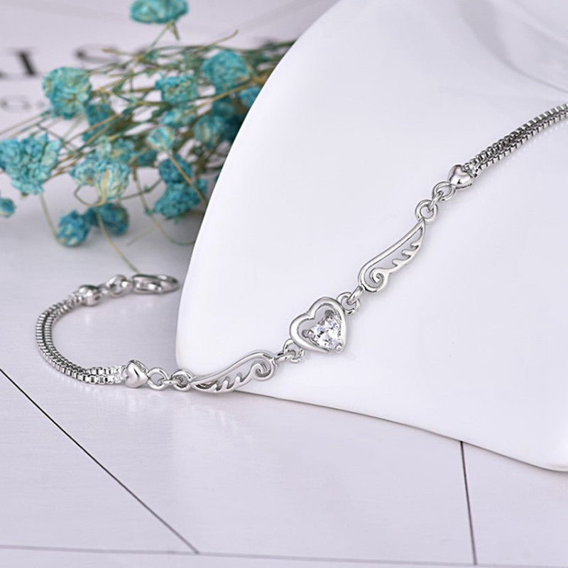 Wholesale Platinum-Plated Angel Wings Heart Bracelet Korean Style Jewelry Accessory for Women Gift