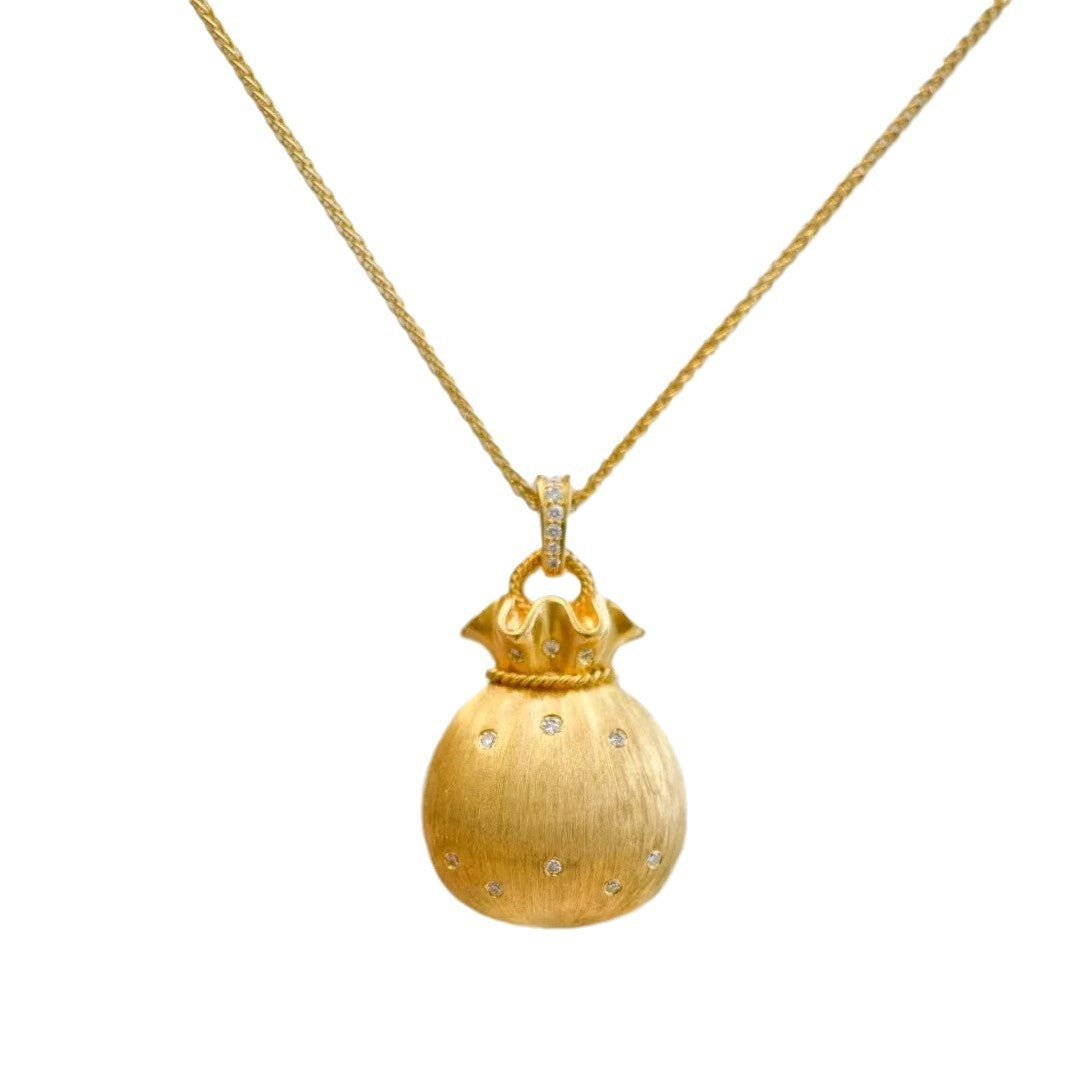 Wholesale Gold Color Diamond Lucky Bag Pendant Necklace