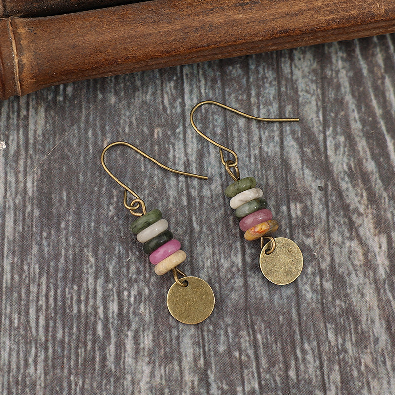 Wholesale Retro Style  Glass Colorful Beads Splicing Geometric Alloy Earrings