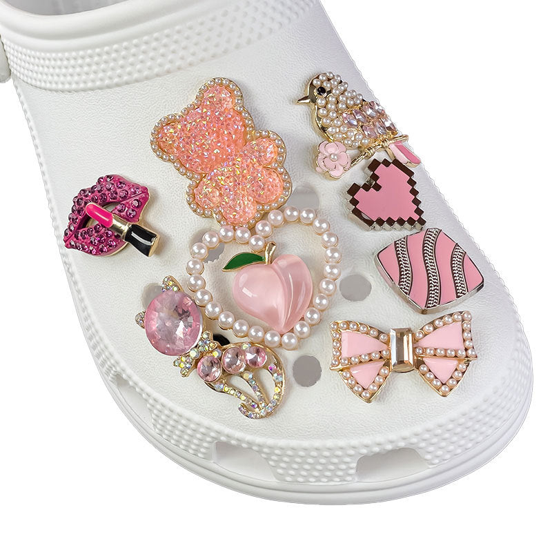 Wholesale Sweet Pink Princess Diamond Shoe Buckle Metal Charm Decorative Fashion Accessory For Sandals Gift Boutique Resale
