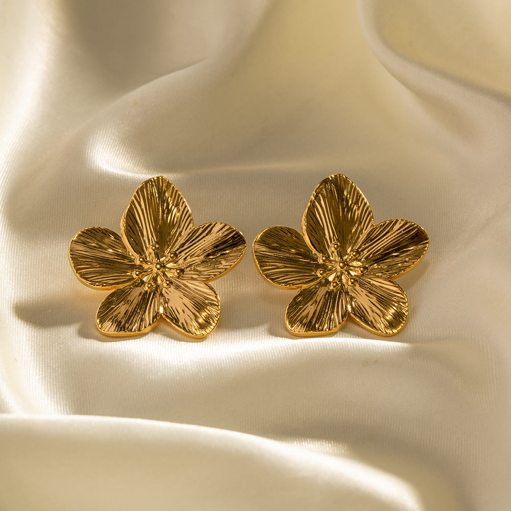 Wholesale Vintage Gold Stainless Steel Flower Metal Stud Earrings ACC-ES-JieDing005