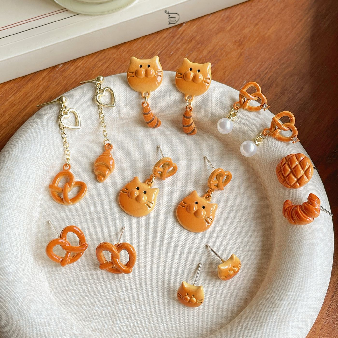 Wholesale Mini Silver Needle Earring Set Cartoon Cute Caramel Bread Small Earrings