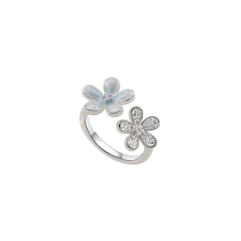 Wholesale Blue Floral Drip Glaze Ring Copper Adjustable Open Ring For Women Nature Fashion Accessory Boutique Resale