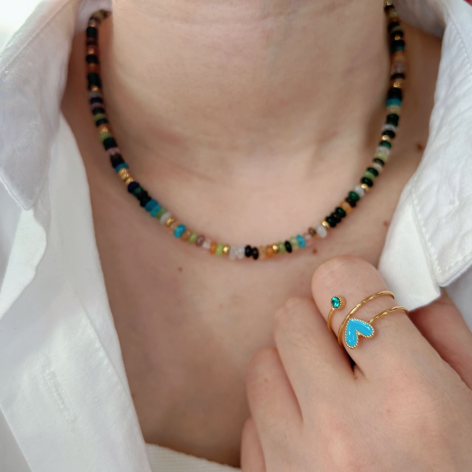 Wholesale color abacus beads necklace natural stone stainless steel white shell handmade chain