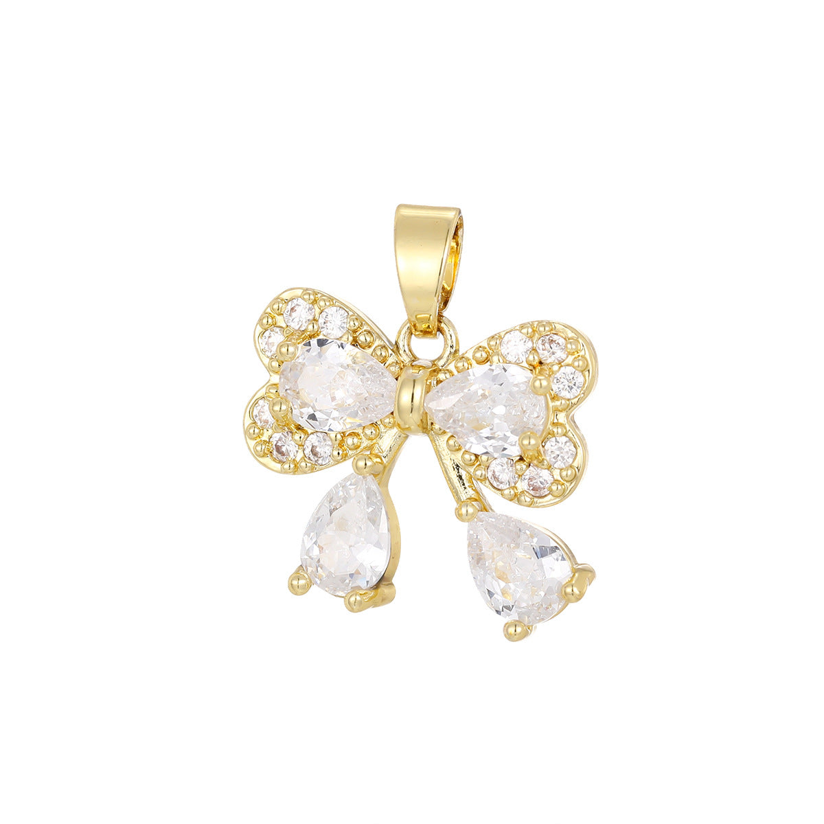 Wholesale Gold Plated Copper Bow Pendant Necklace Micro-Set Zircon Jewelry Accessory