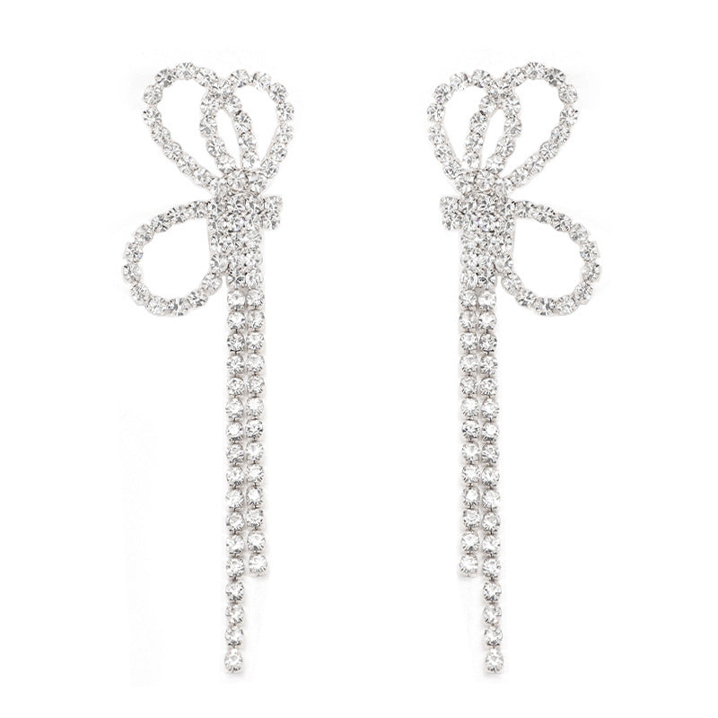 Wholesale  bow earrings long diamond-embedded full diamond  tassel earrings