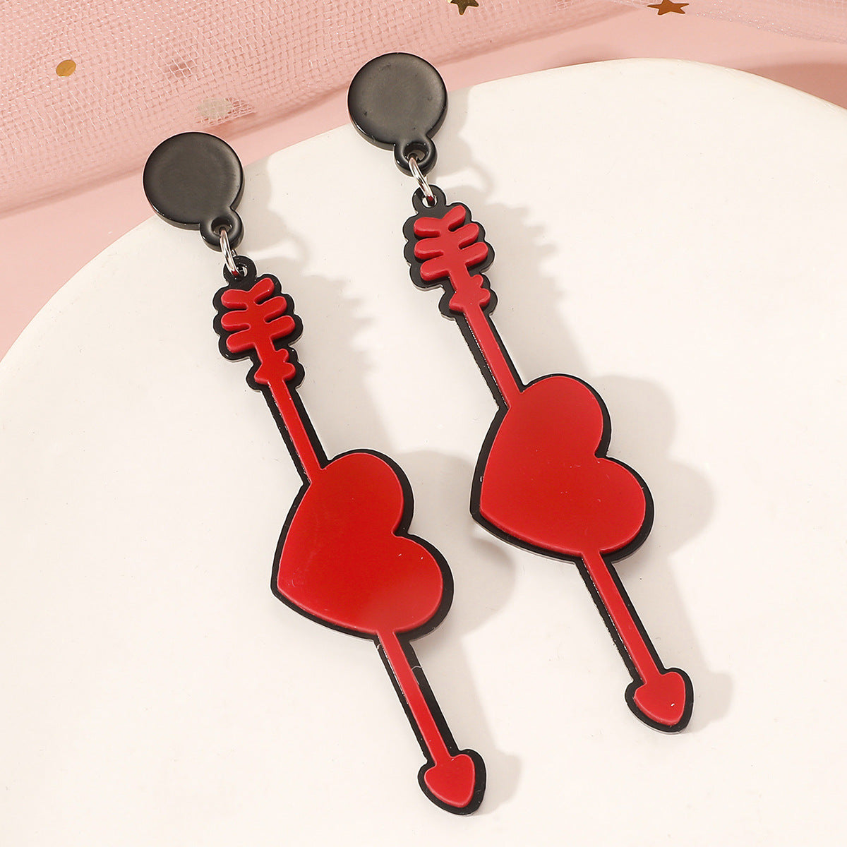 Wholesale Valentine's Day Heart Long Acrylic Earrings ACC-ES-GL003