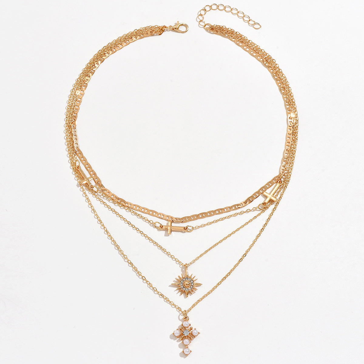 Wholesale Multi-Layer Rhinestone Cross and Star Necklace Fashion Jewelry Accessory for Women