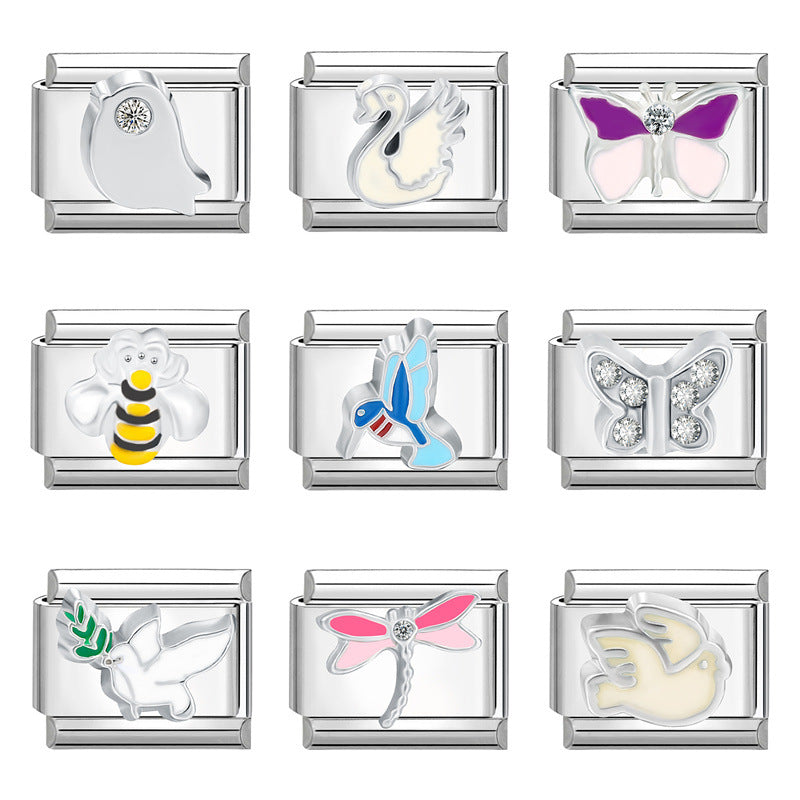 Wholesale Italian Charm Bracelet 9mm DIY Splicing Insect Series Stainless Steel Composable Bracelet