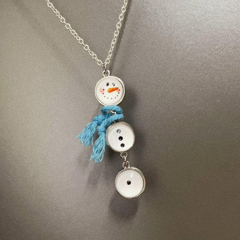 Wholesale White Snowman Button Necklace Christmas Sweater Chain