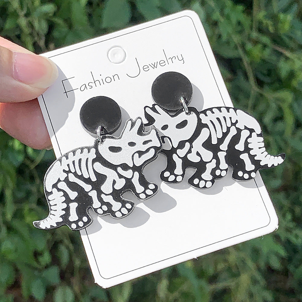 Wholesale Acrylic Black and White Dinosaur Earrings