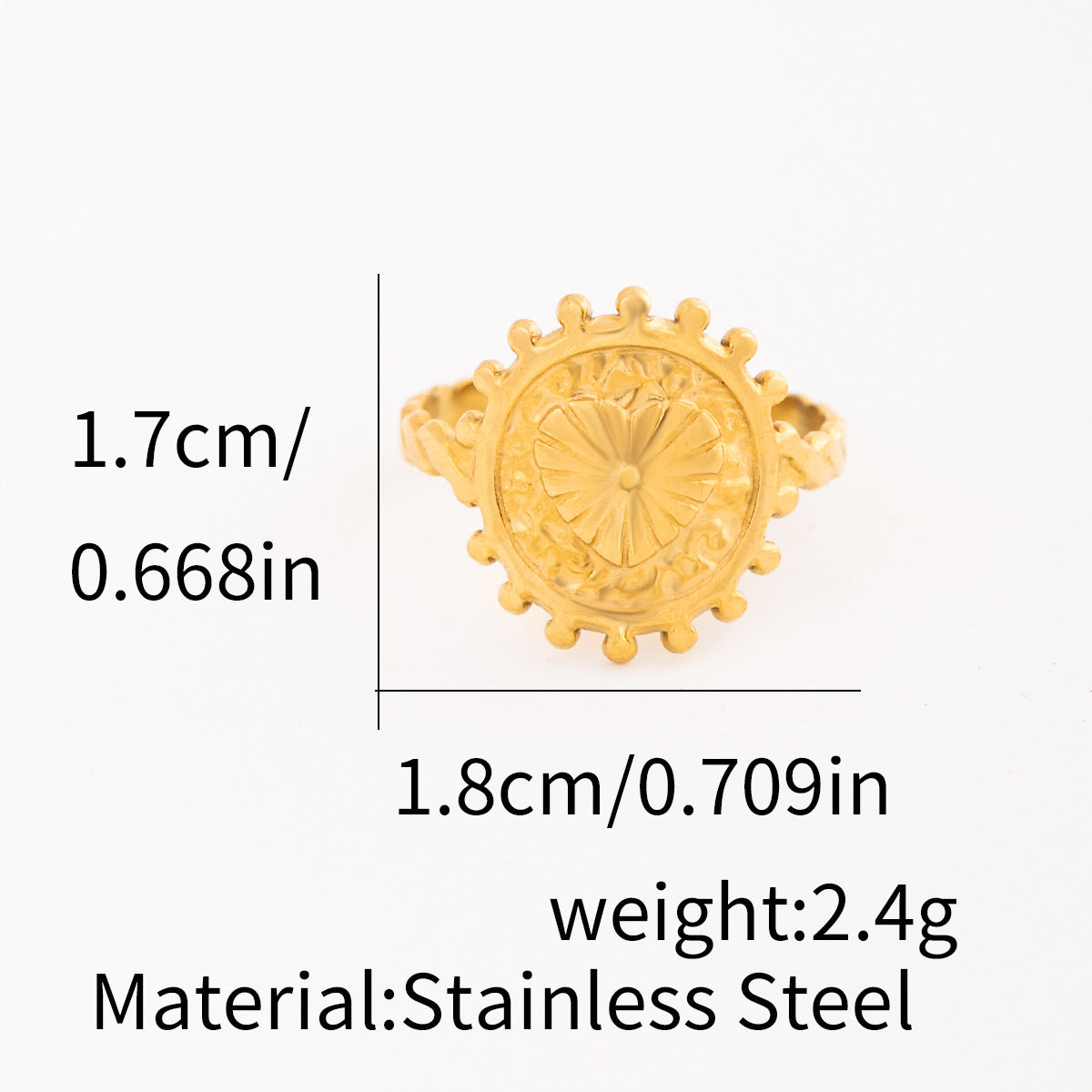 Wholesale Heart Shaped Open Ring Adjustable Stainless Steel Fashion Jewelry Accessory