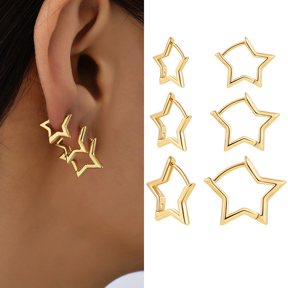 Wholesale Stainless Steel Earrings Hollow Copper Five-pointed Star Love Earrings