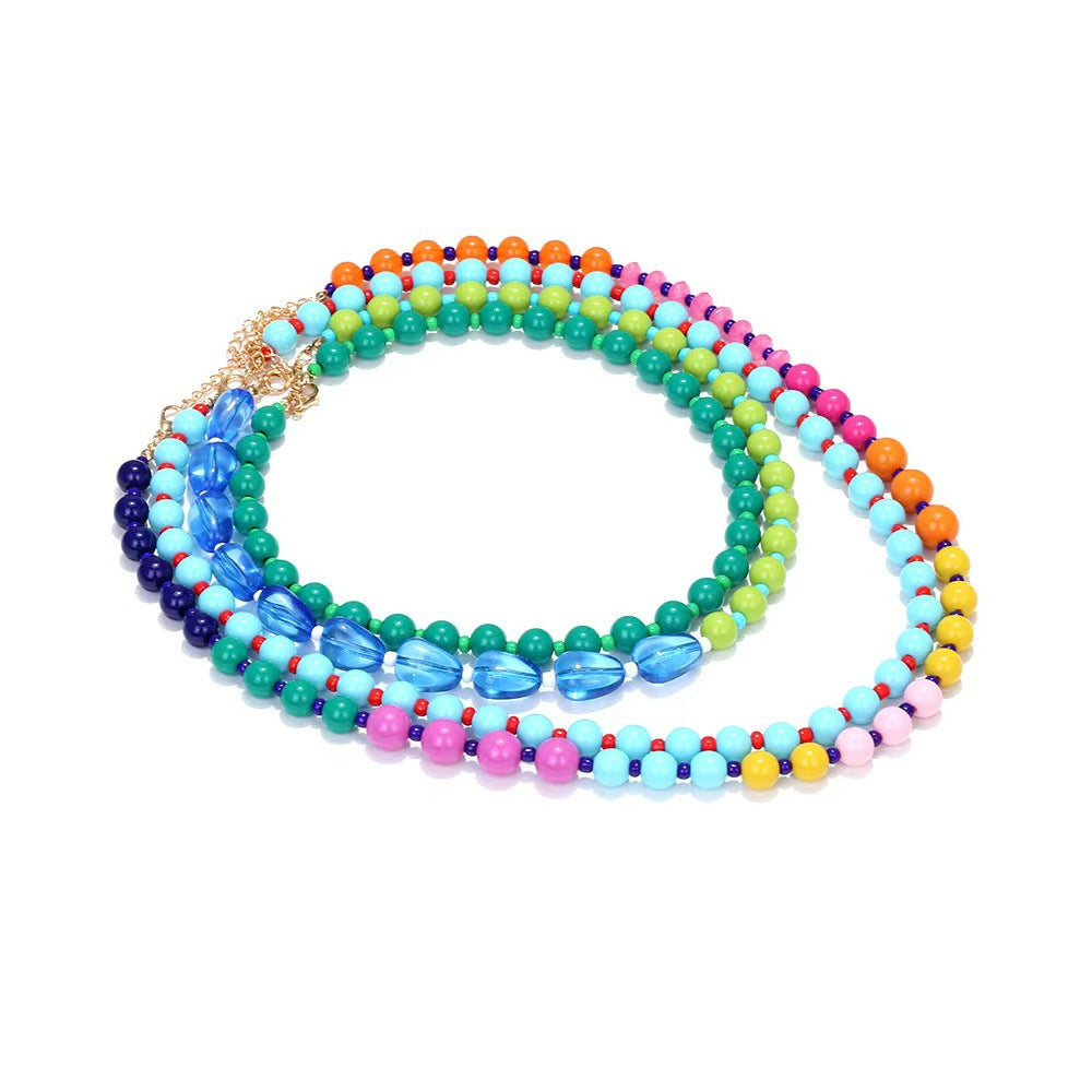 Wholesale Stylish Multi Layer Colorful Beaded Necklace Summer Vacation Stacking Jewelry Accessory