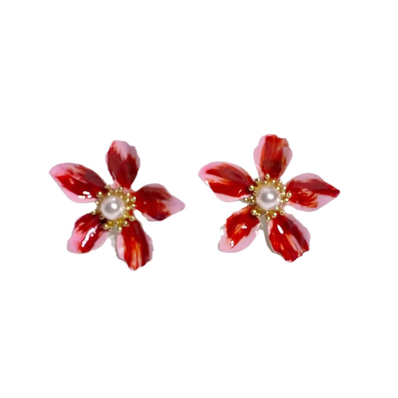 Wholesale Pearl Red Flower Earrings