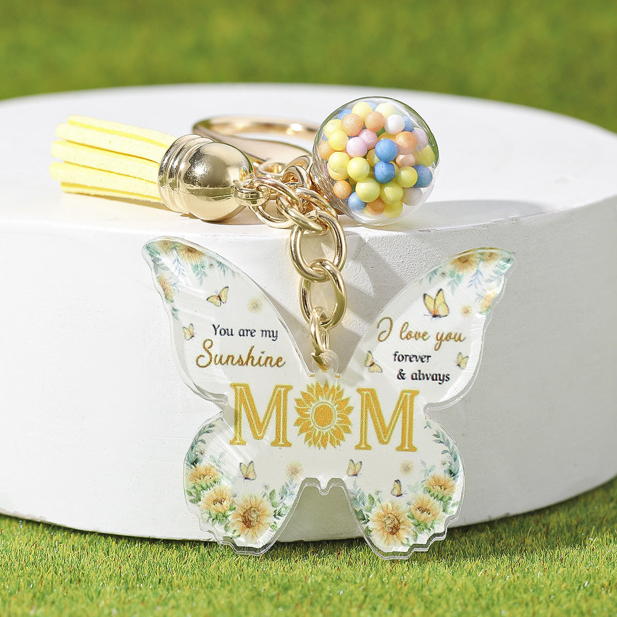 Wholesale Ladies MOM Acrylic Butterfly Color Print Heart Keychain Charm Mother's Day Gift Keychain Women's Hand ACC-KC-HuiWen004