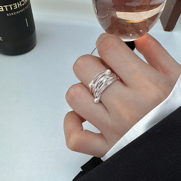 Wholesale Irregular multi-layer metal Pearl open ring
