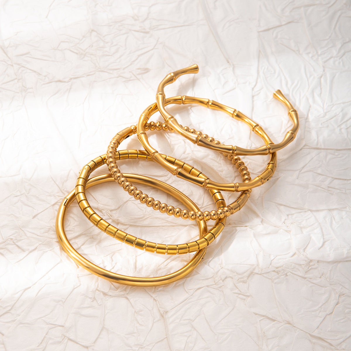 Wholesale Bamboo Design Stainless Steel Open Cuff Bracelet Fashion Jewelry Accessory Gift For Women Boutique Resale